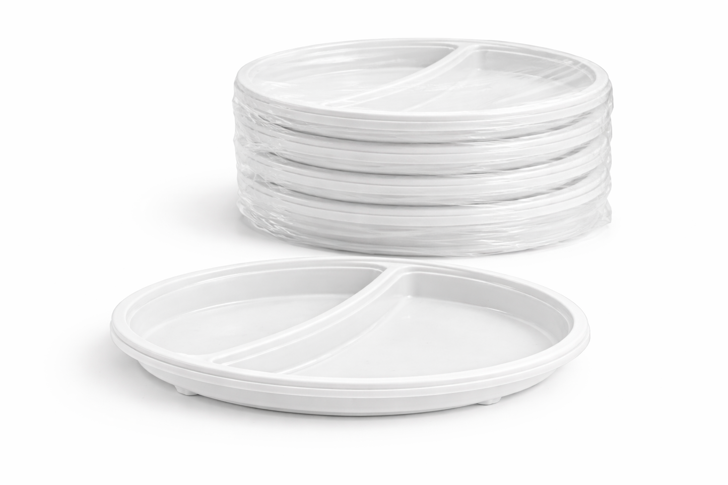 Menüteller 2-geteilt – flach - Einweg-Plastikteller - 22cm