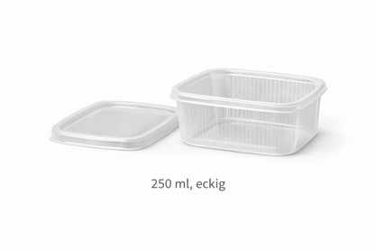 Feinkostbecher mit Deckel 250ml & 500ml Rund Eckig Transparent Vorratsbecher