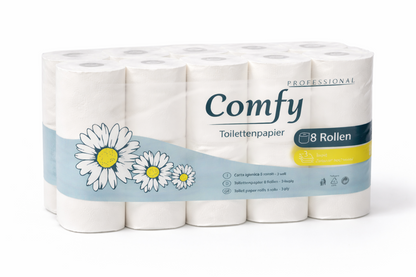 Comfy Toilettenpapier 64 Rollen – 3-lagig | 8×8 Pack | Hochweiß & Saugstark
