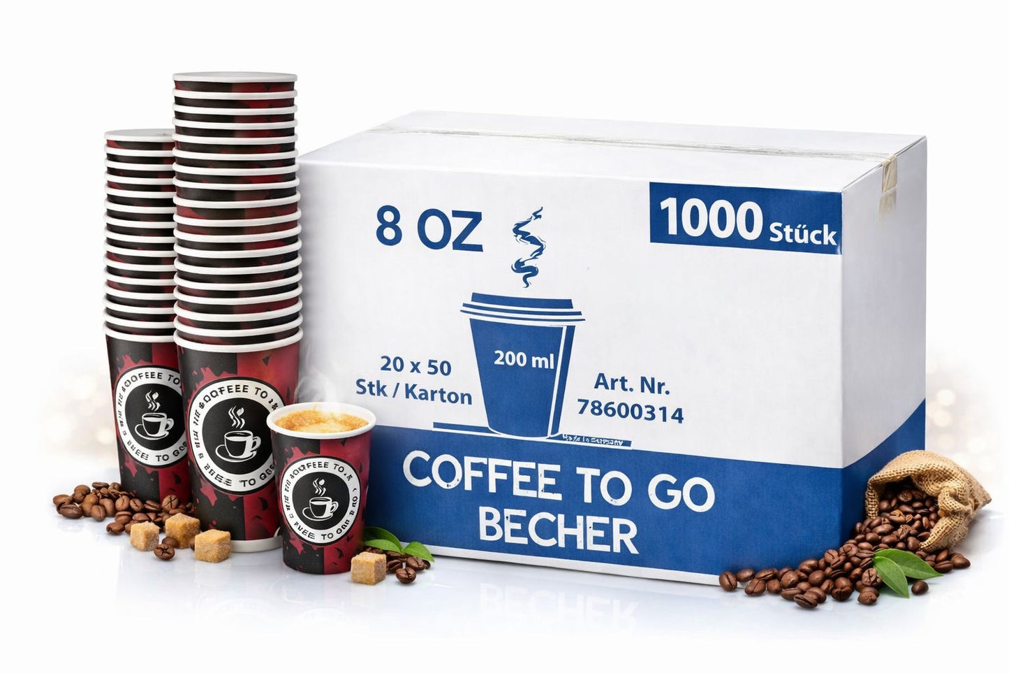 Kaffeebecher To Go 200 ml (8 oz) | Pappbecher für Heißgetränke