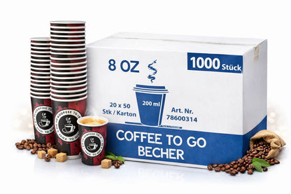 Kaffeebecher To Go 200 ml (8 oz) | Pappbecher für Heißgetränke