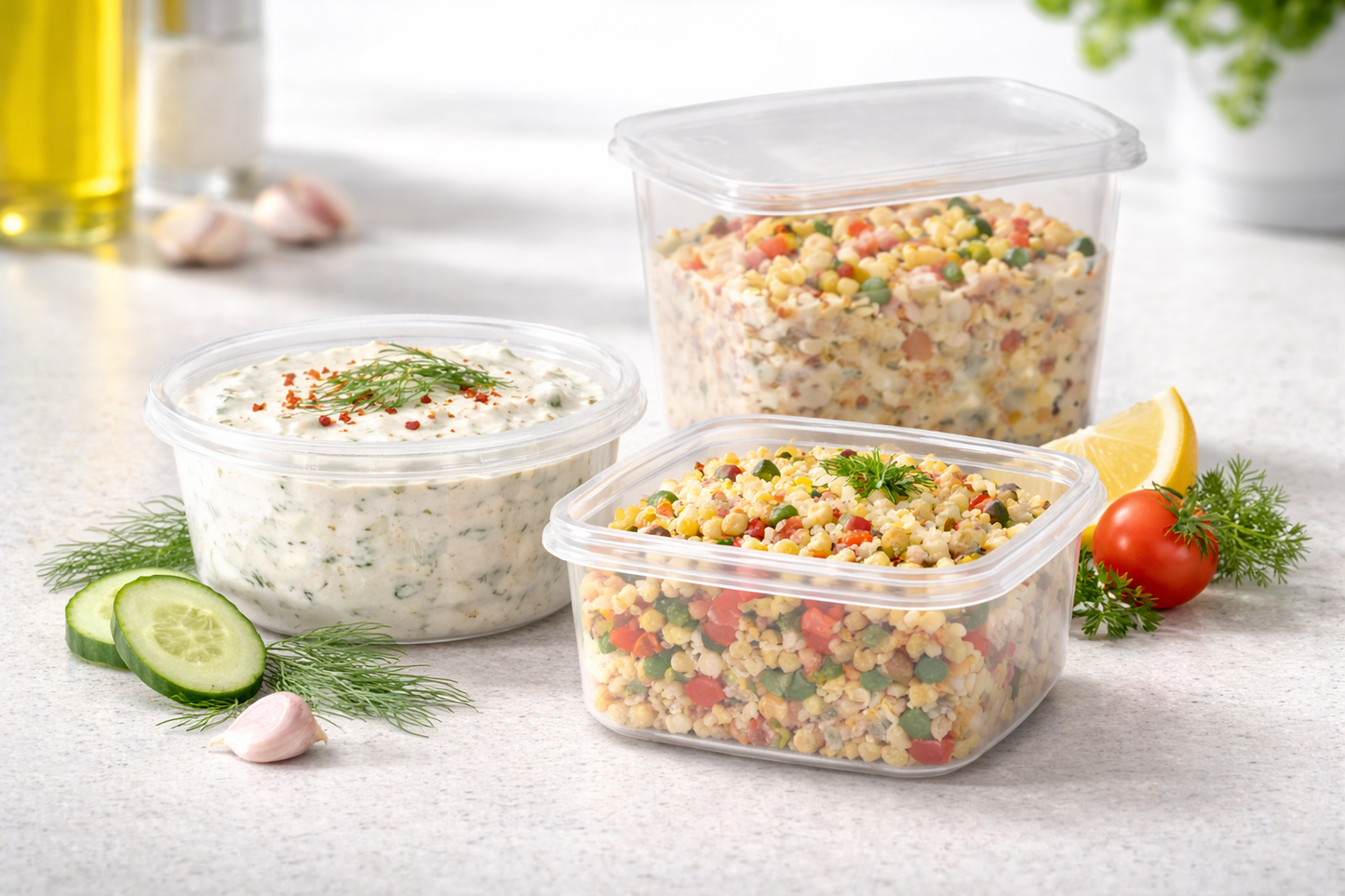 Feinkostbecher mit Deckel 250ml & 500ml Rund Eckig Transparent Vorratsbecher