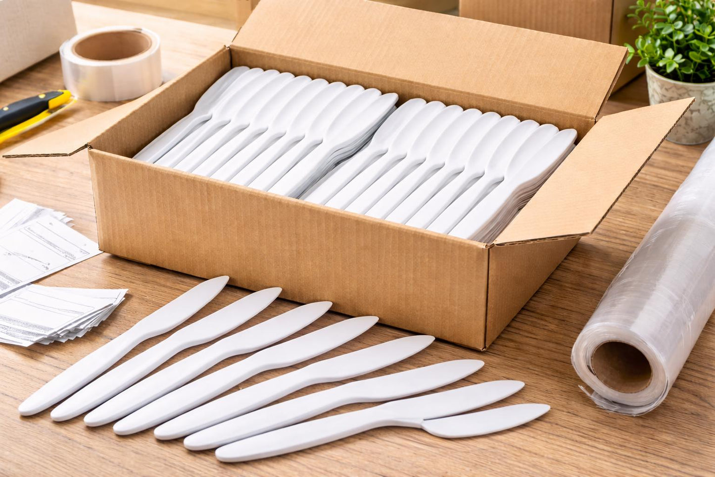 Plastikbesteck Weiß – Messer, Gabel, Löffel | Einweg-Set für Catering & Events