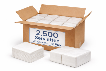 Servietten 1/8-Falz 33×33 cm | 2-lagig | Weiß | Gastronomie