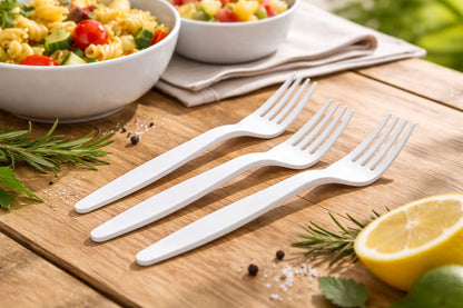 Plastikbesteck Weiß – Messer, Gabel, Löffel | Einweg-Set für Catering & Events