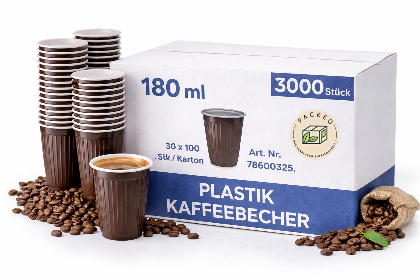 Automatenbecher 180 ml – Kunststoff-Kaffeebecher für Kaffeeautomaten | Braun-Weiß