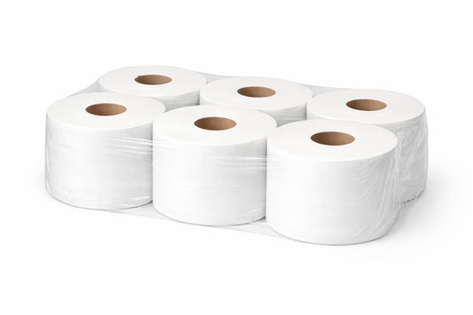 WC Jumbo-Rollen 2-lagig – 6 Stück | Ø Kern 60 mm | Weiß