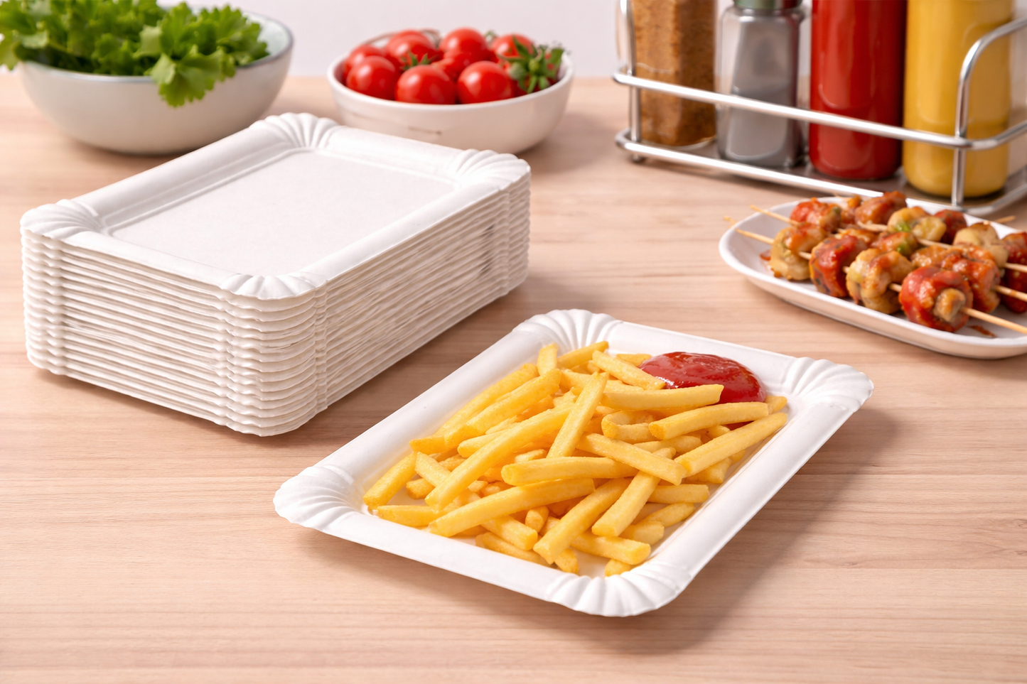 Pappteller rechteckig 20 × 13 cm | Einweg-Servierschale aus Pappe