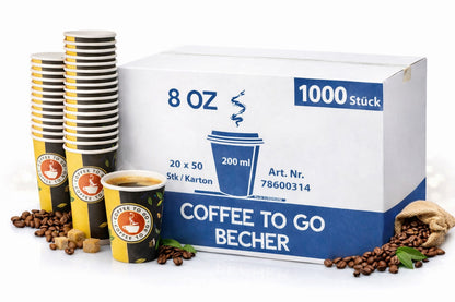 Kaffeebecher To Go 200 ml (8 oz) | Pappbecher für Heißgetränke