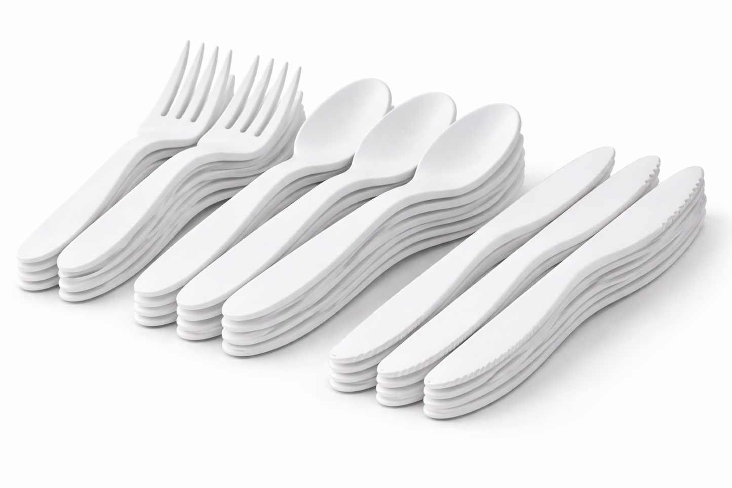 Plastikbesteck Weiß – Messer, Gabel, Löffel | Einweg-Set für Catering & Events