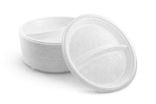 Menüteller 2-geteilt – flach - Einweg-Plastikteller - 22cm