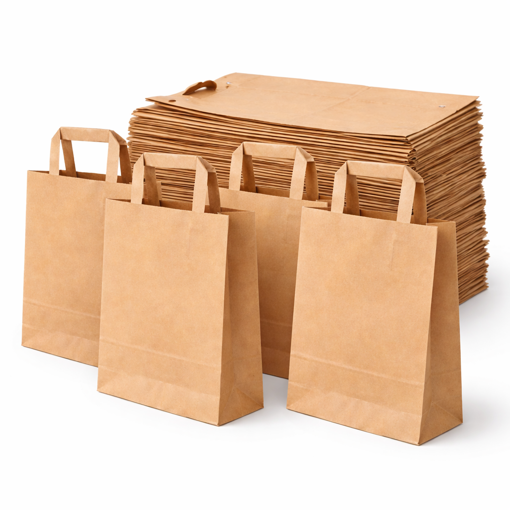 Papiertragetaschen Braun – Stabil & Wiederverwendbar | 22×10×28 cm