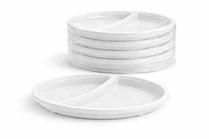 Menüteller 2-geteilt – flach - Einweg-Plastikteller - 22cm