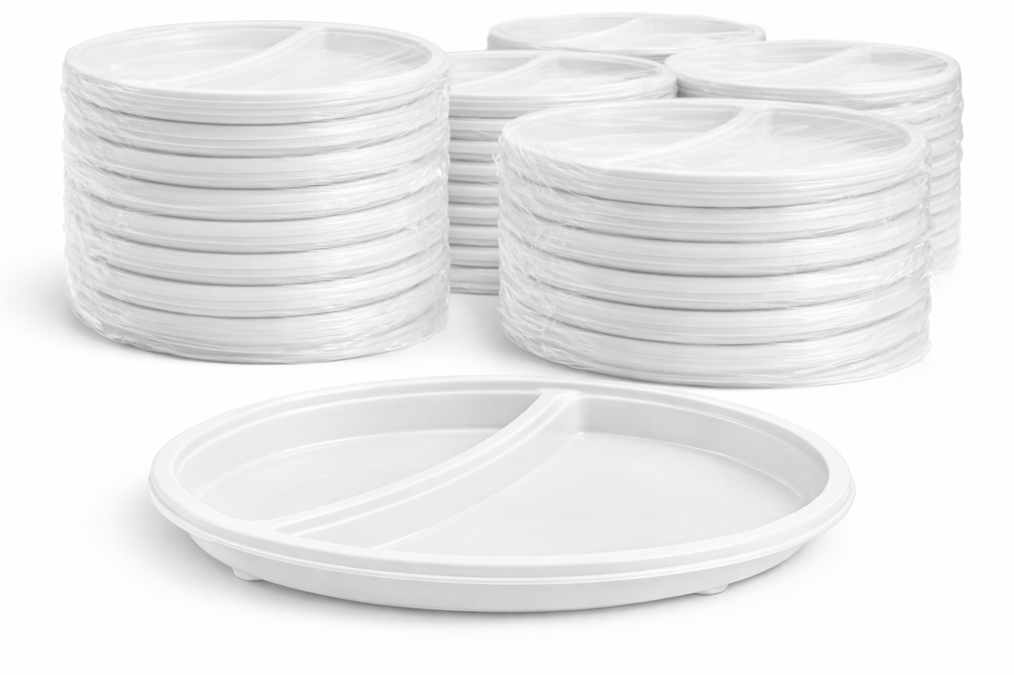 Menüteller 2-geteilt – flach - Einweg-Plastikteller - 22cm