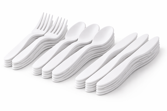 Plastikbesteck Weiß – Messer, Gabel, Löffel | Einweg-Set für Catering & Events