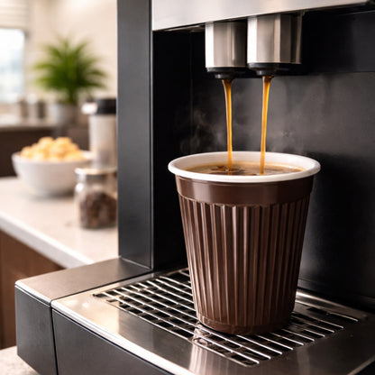 Automatenbecher 180 ml – Kunststoff-Kaffeebecher für Kaffeeautomaten | Braun-Weiß