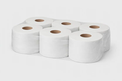 WC Jumbo-Rollen 2-lagig – 6 Stück | Ø Kern 60 mm | Weiß