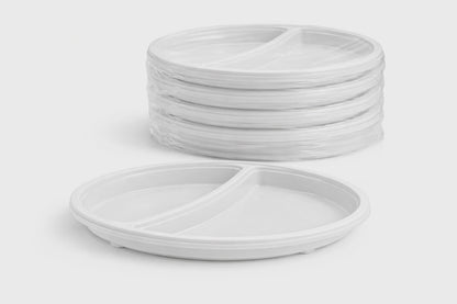 Menüteller 2-geteilt – flach - Einweg-Plastikteller - 22cm