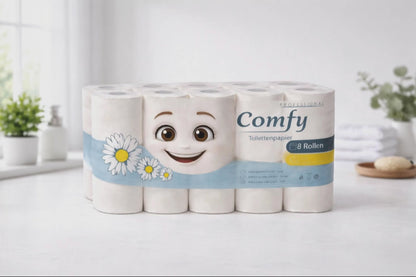 Comfy Toilettenpapier 64 Rollen – 3-lagig | 8×8 Pack | Hochweiß & Saugstark