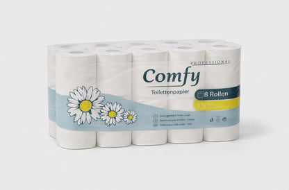 Comfy Toilettenpapier 64 Rollen – 3-lagig | 8×8 Pack | Hochweiß & Saugstark